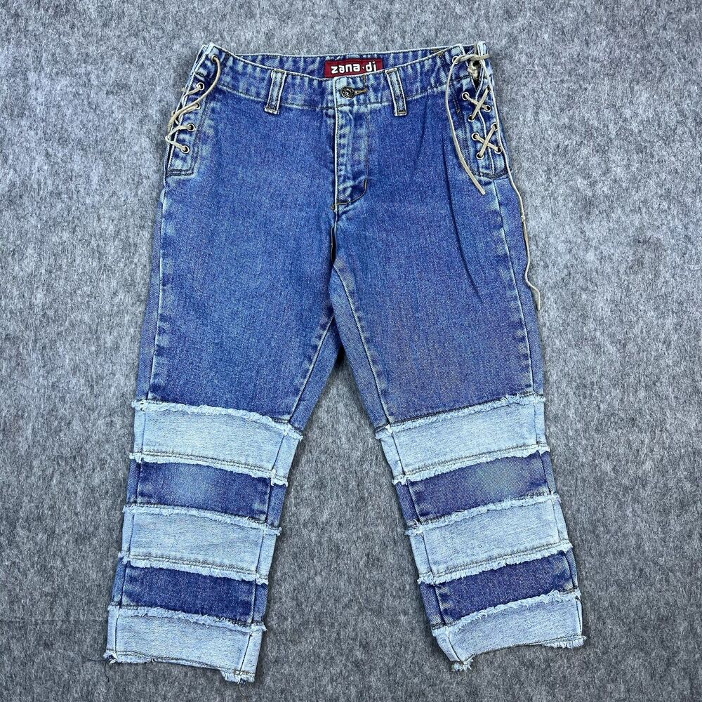 Vintage Zana Di Girls Capri Jeans Patchwork Straight Leg Blue Denim 90's Size 10